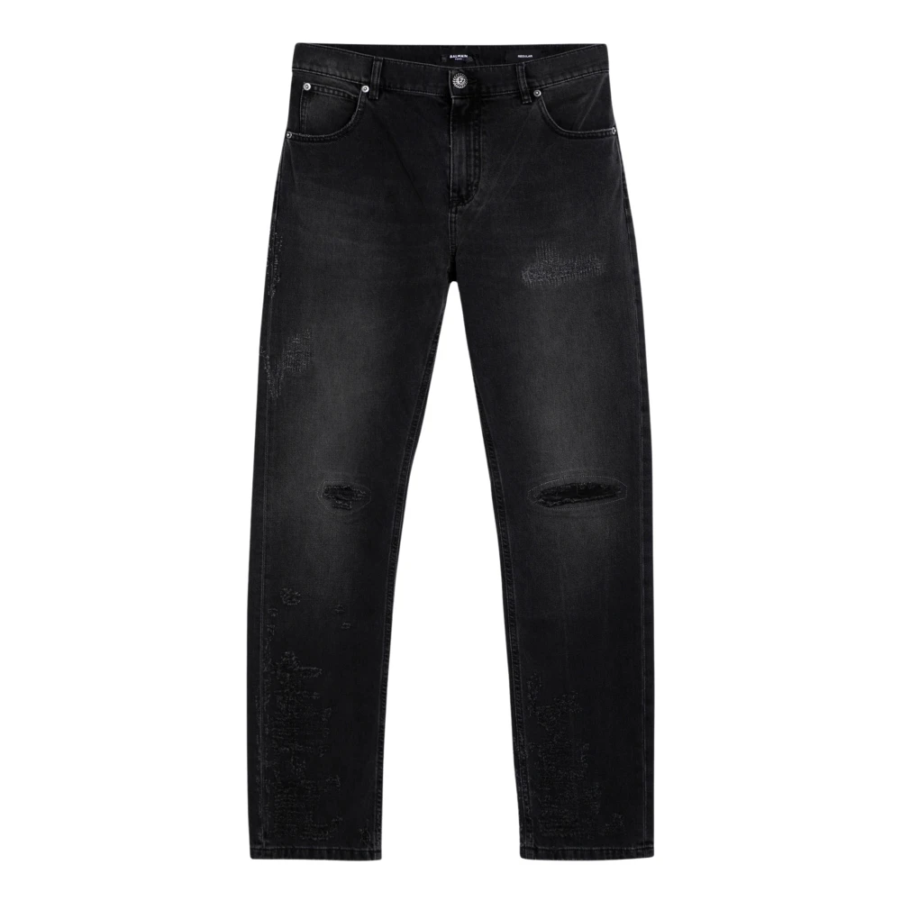 Balmain Regular Fit Denim Jeans Black Heren