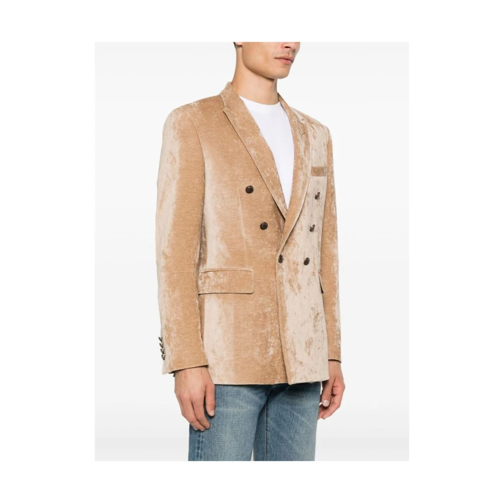Reveres 1949 Velours Double-Breasted Jas met Peak Revers Beige Heren