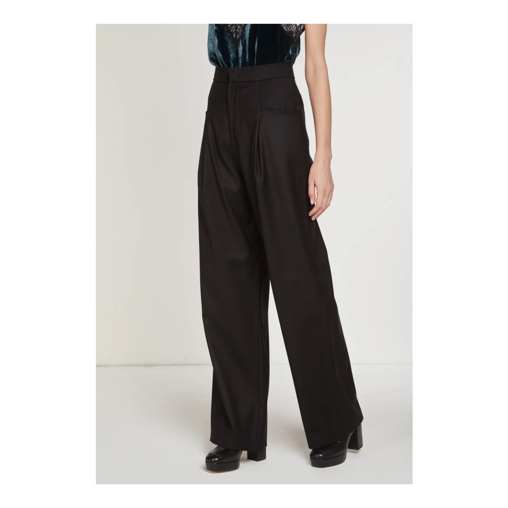 Nineminutes Wijde Pijp Zwarte Smocked Broek Black Dames