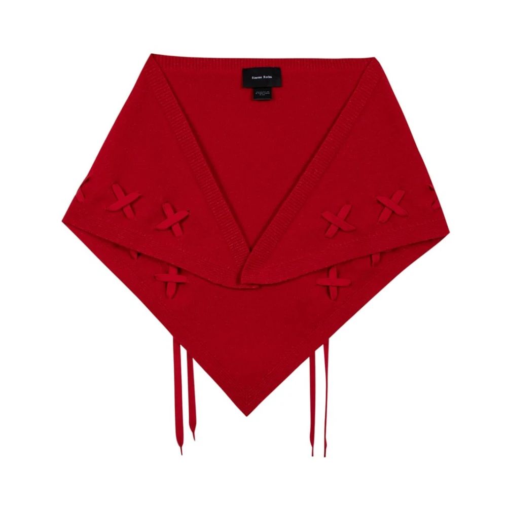 Simone Rocha Red Winter Scarves, Female, One Size, Merino Neckerchief Scarf