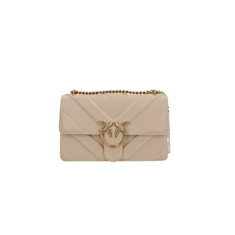 Pinko Beige Leren Tas met Goudkleurige Hardware Beige Dames