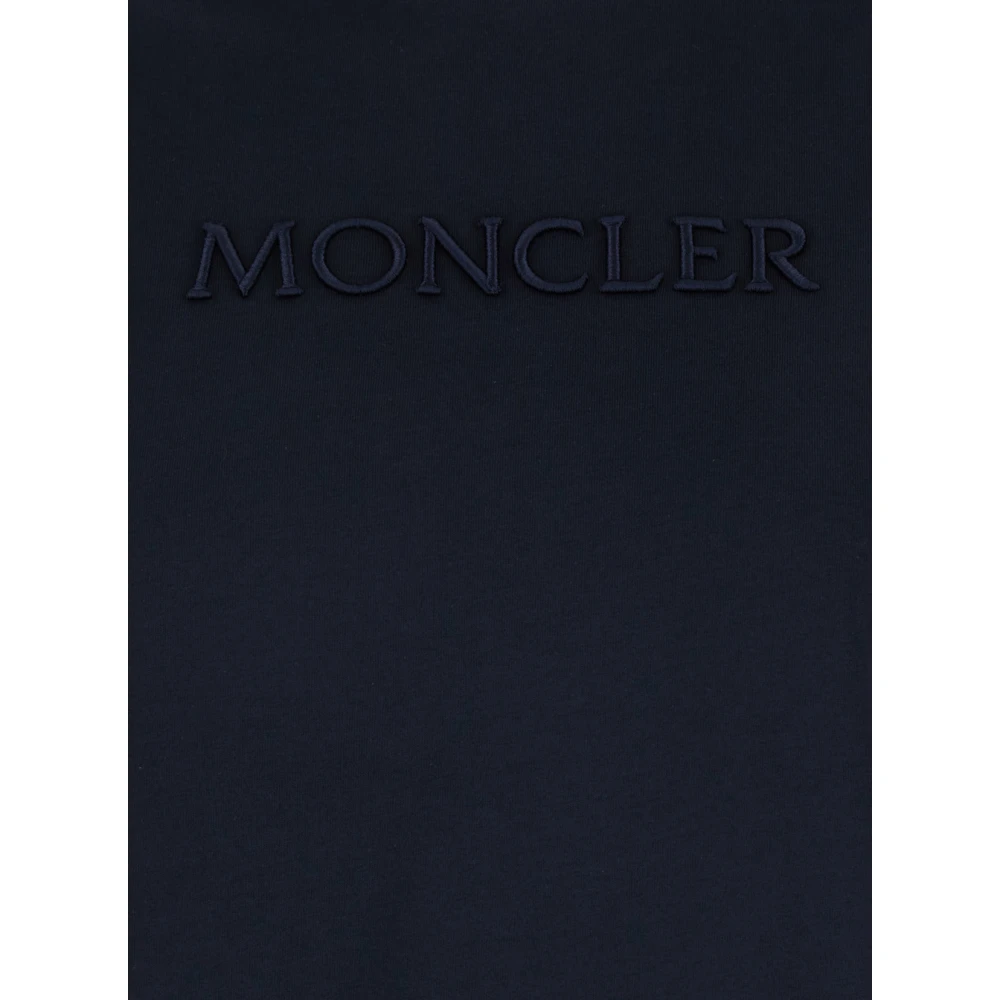 Moncler Blauw Logo Geborduurd Katoenen T-Shirt Vrouw Blue Dames