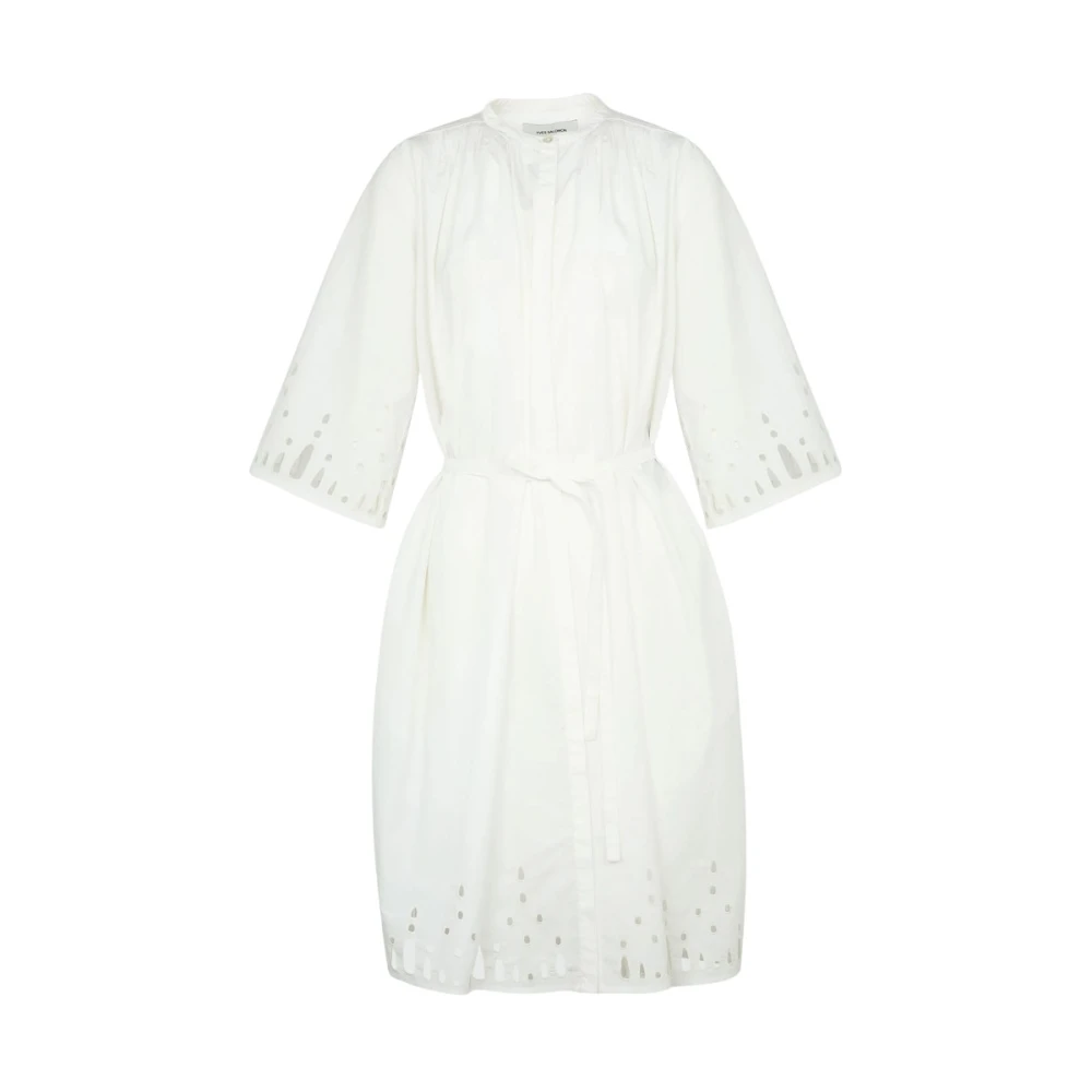 Yves Salomon Witte Jurk met Broderie Anglaise en Riem White Dames
