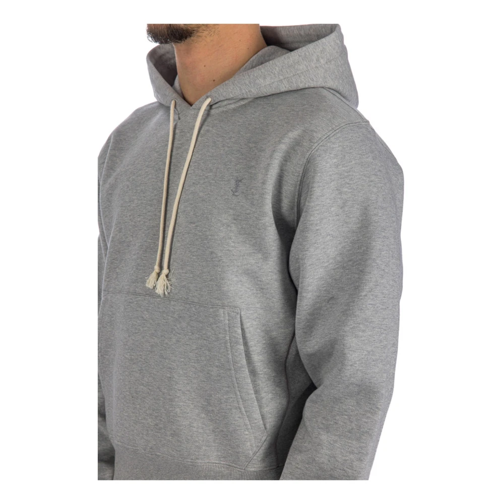 Saint Laurent Hooded katoenen sweatshirt met Cassandre-borduursel Gray Heren