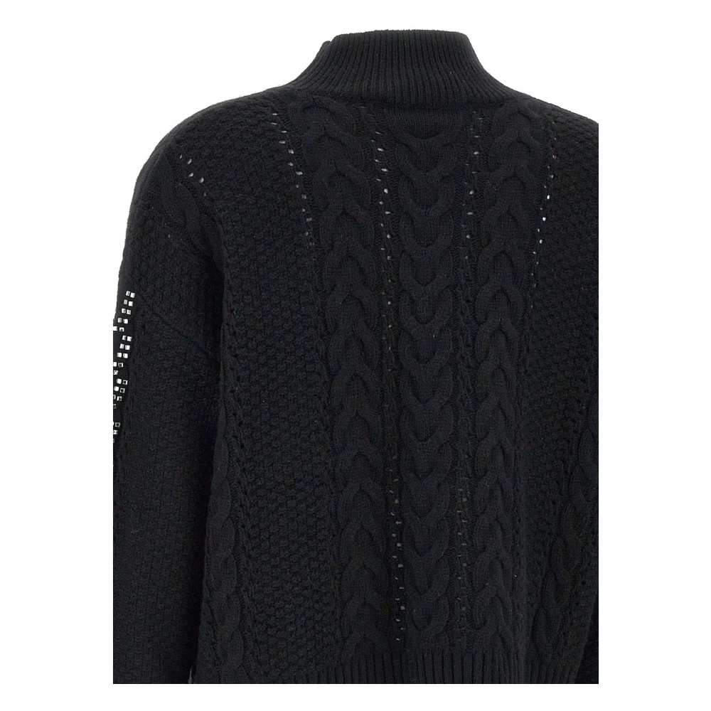 Kaos Zwarte wolmix trui met kralen Black Dames