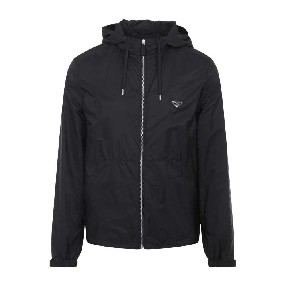 Prada Men's Black Re-Nylon Hooded Jacket, Light Jackets, L, Jackets