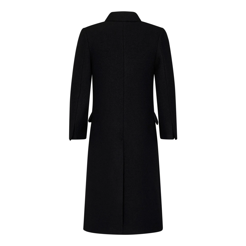 Lacoste Zwarte Bouclé Wollen Double-Breasted Jas Black Dames
