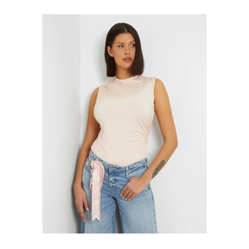 Guess Gekreukt Stretch Top Roze Slim Fit Pink Dames