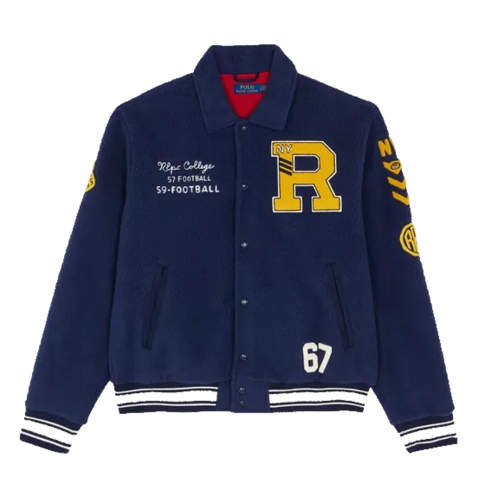 Polo Ralph Lauren Letterman Fleece Jack met Universiteitsgraphics Blue Heren