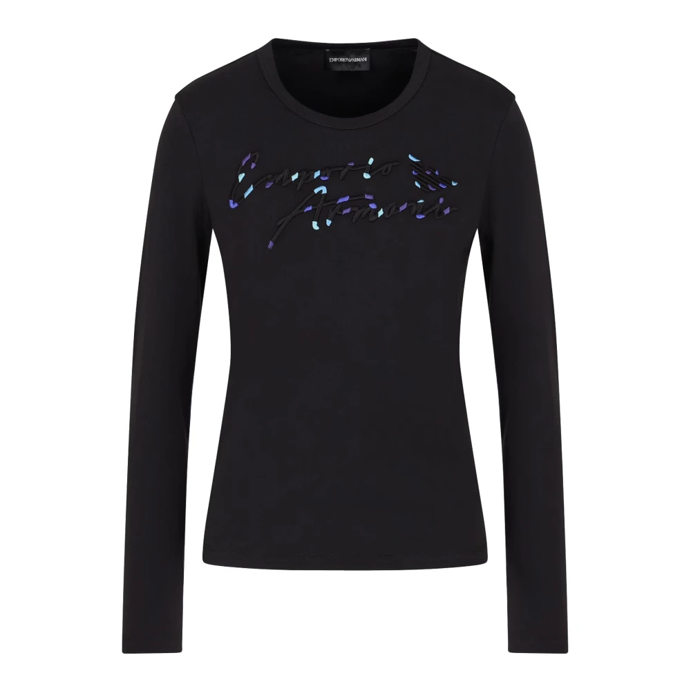 Emporio Armani Zwarte T-shirts en Polos met Logo Borduurwerk Black Dames