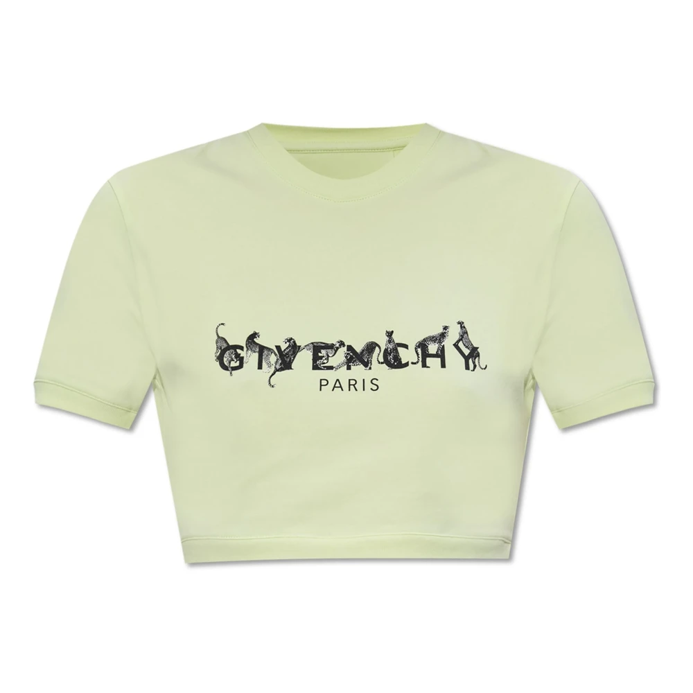 Givenchy Cropped T-shirt med Rund Hals Green, Dam