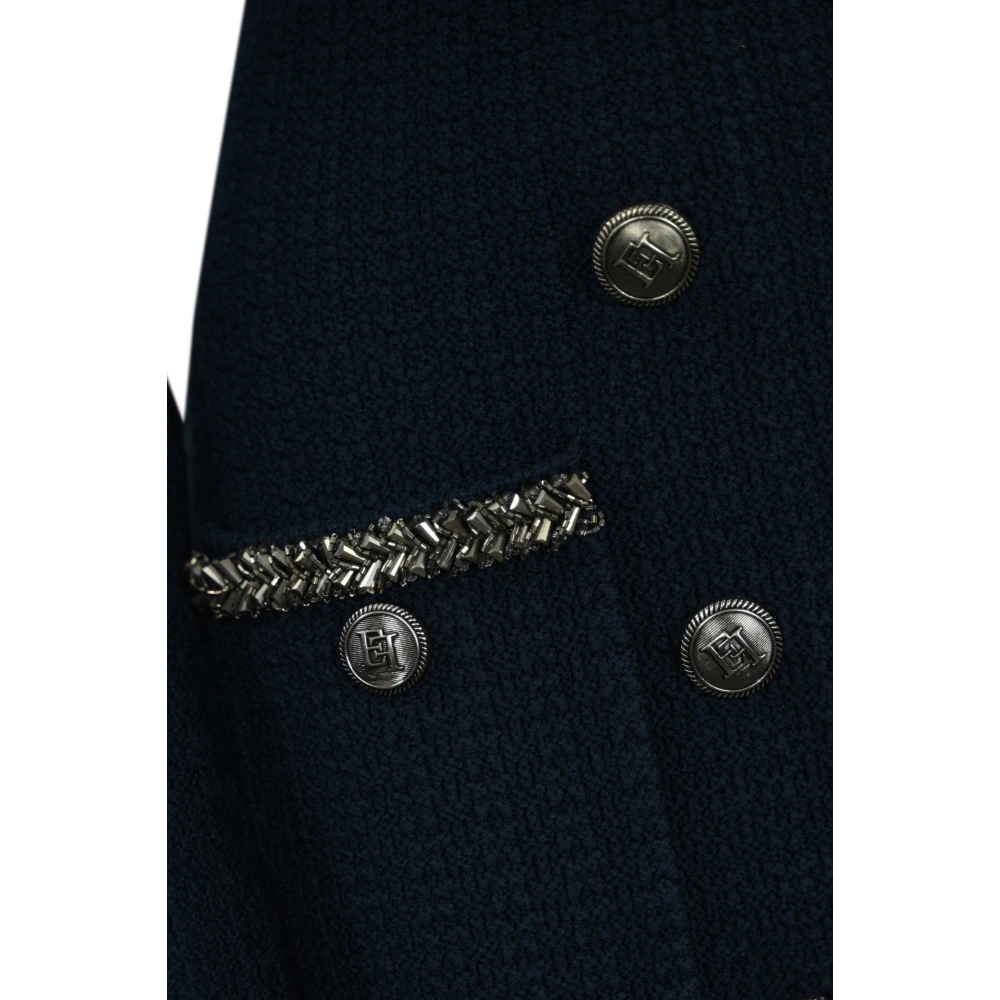 Elisabetta Franchi Blauwe Wol Boucle Jurk Lange Mouw Blue Dames
