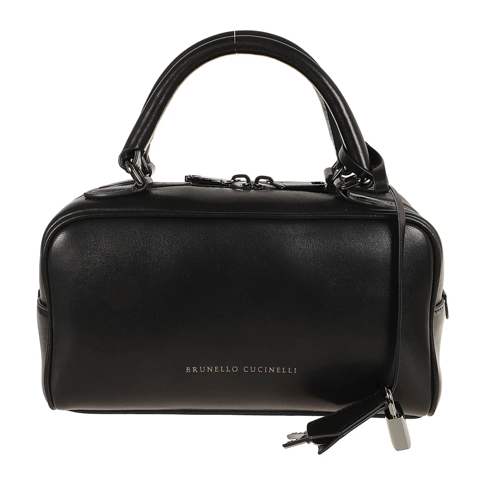 BRUNELLO CUCINELLI Zwarte leren schoudertas Black Dames