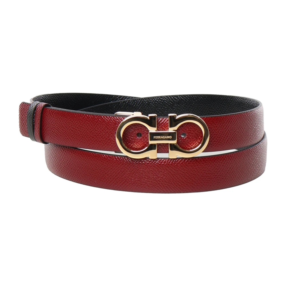 Ferragamo Women's Red Belts, 85 Cm, Gancini Reversible And Adjustable Belt