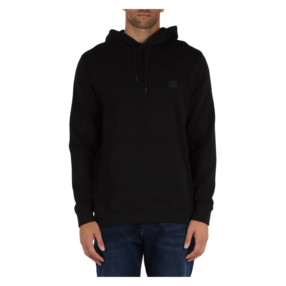 Boss Katoenen sweatshirt met voorlogo-patch Black Heren