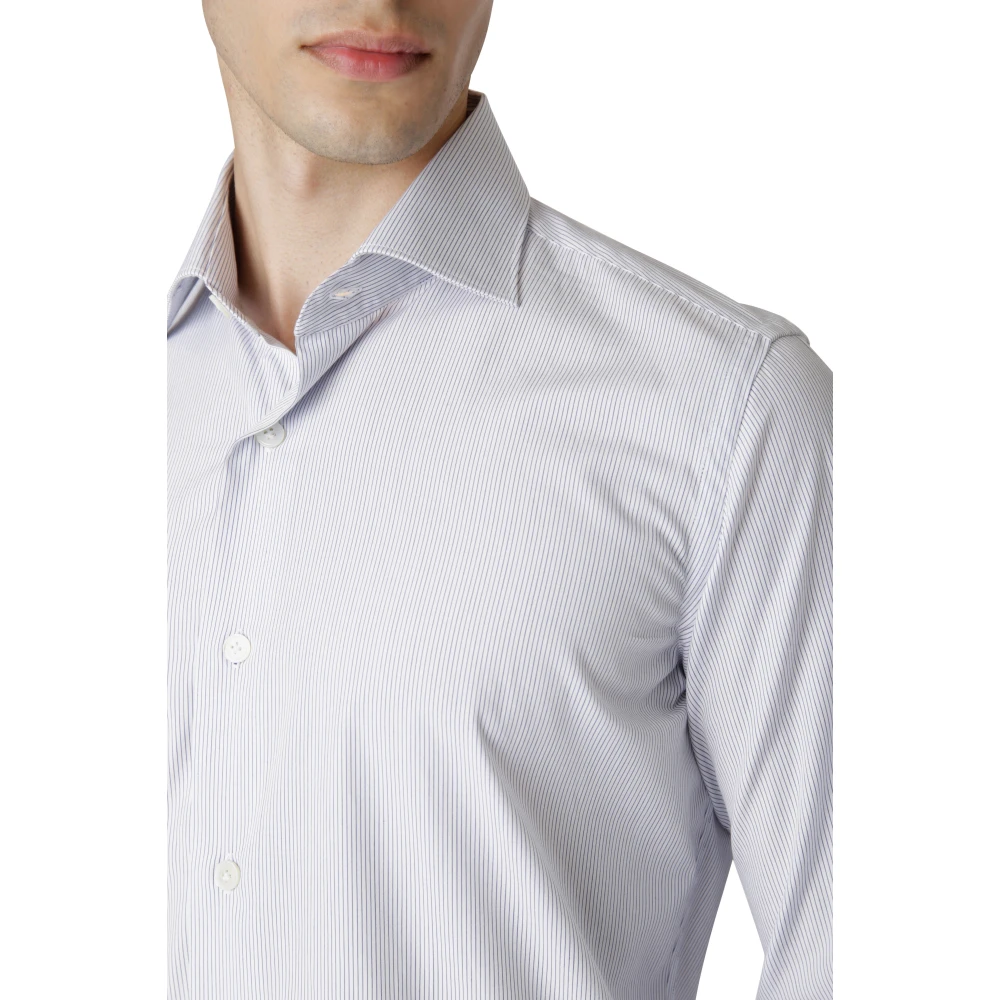 Eleventy Gestreept Katoenen Dandy Kraag Shirt Blue Heren