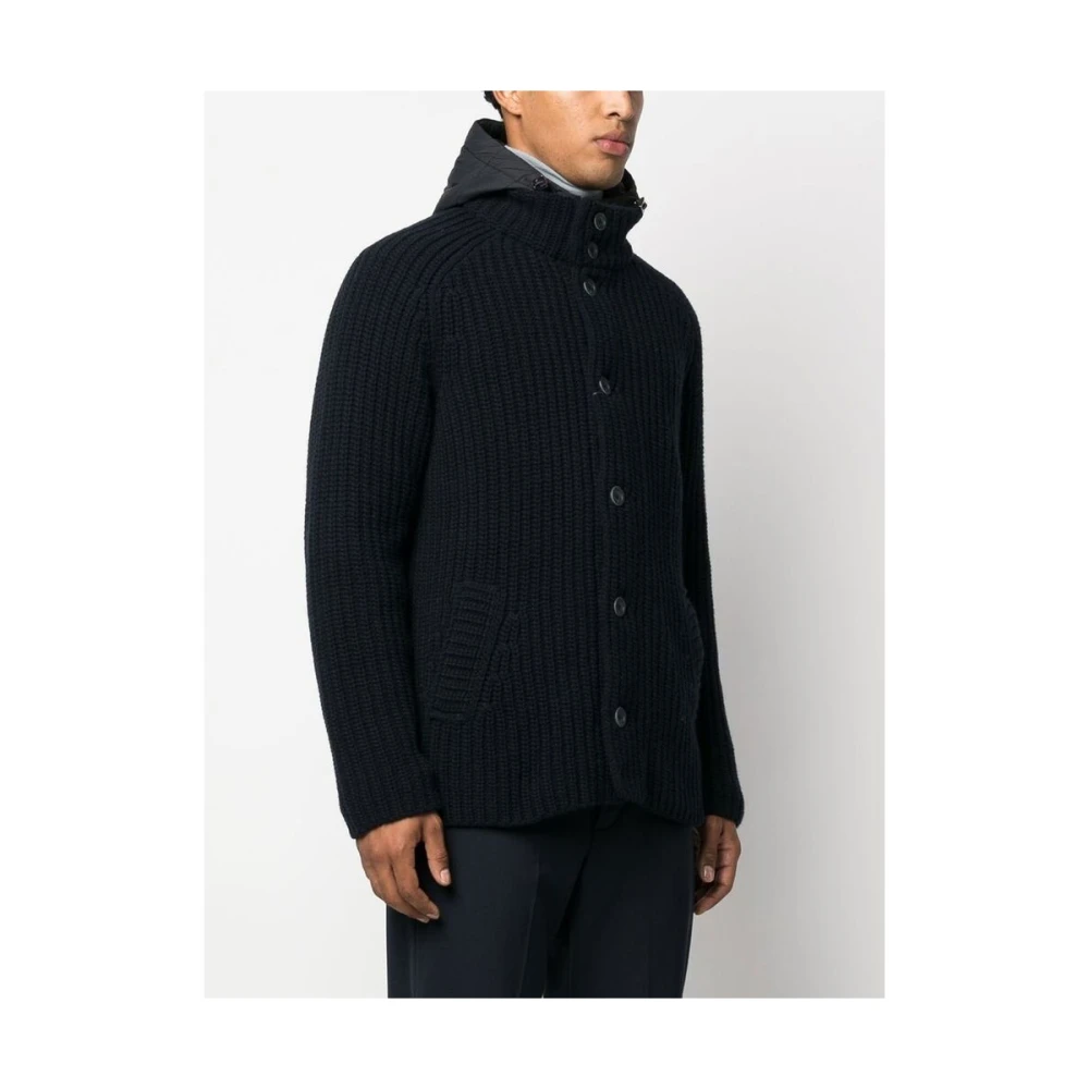 Herno Navy Blauwe Klassieke Hooded Gebreide Trui Blue Heren