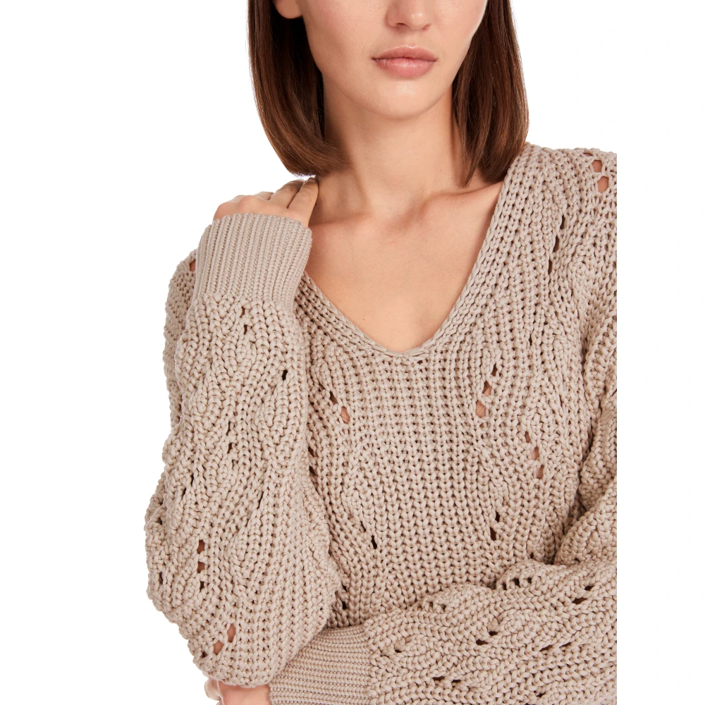 Marc Cain Grob Gebreide Pullover met V-Hals Beige Dames