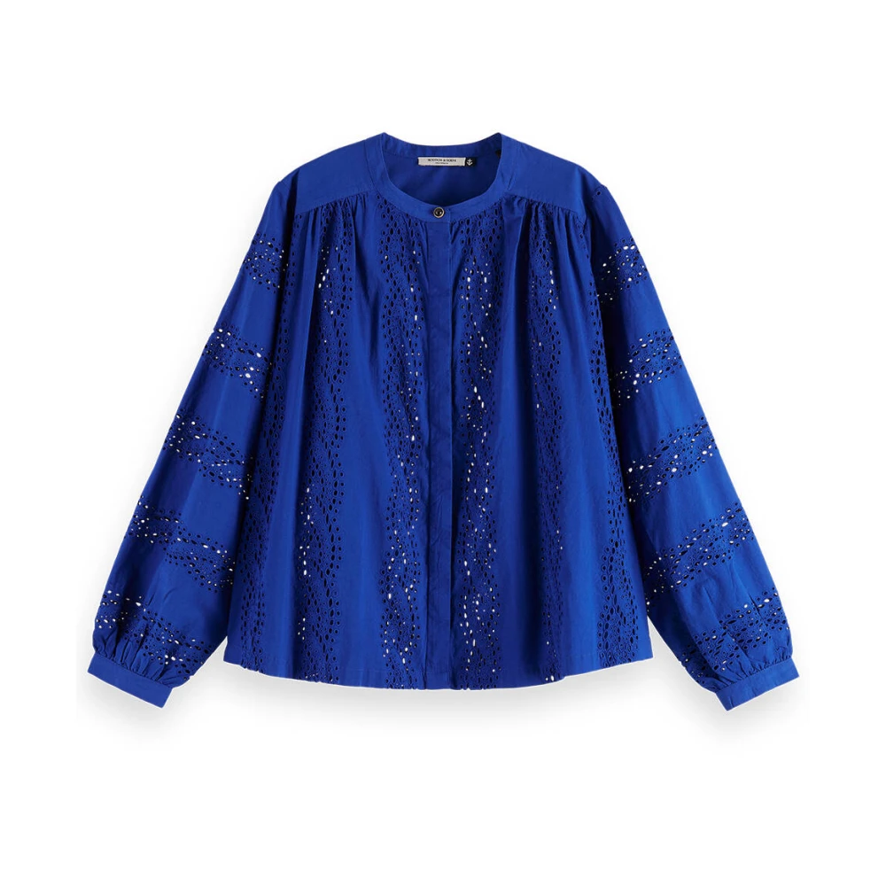 Scotch & Soda Dames Blouses Shirt With Broiderie Anglaise Blue Dames