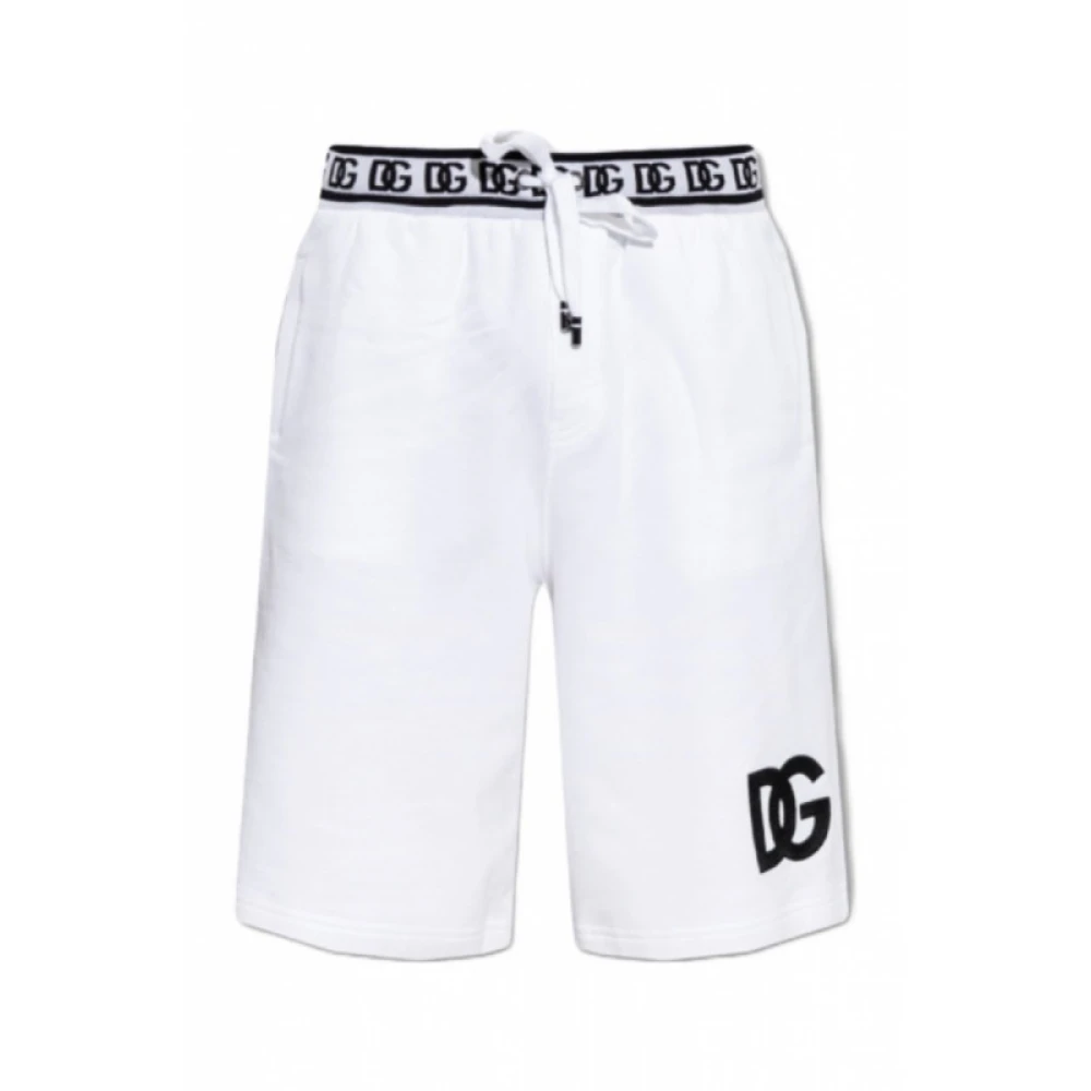 Dolce & Gabbana Witte en zwarte katoenen shorts Wit Heren