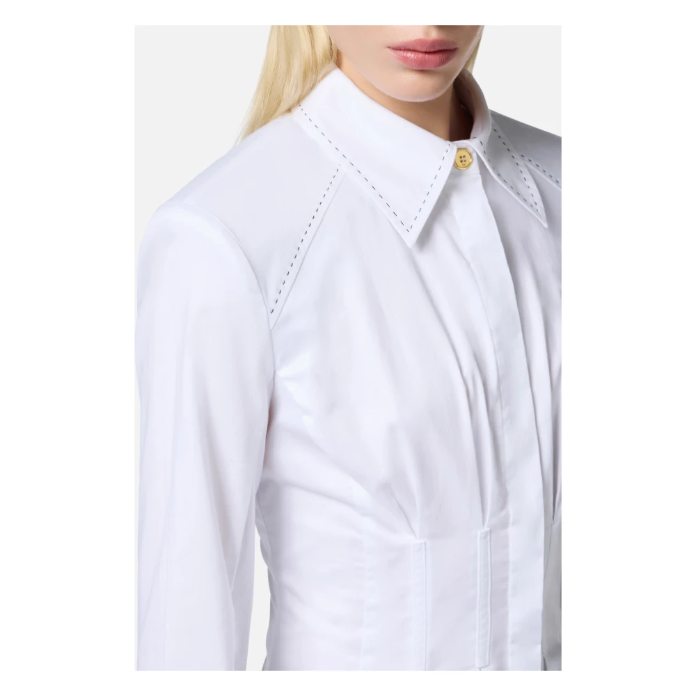 Elisabetta Franchi Witte Katoenen Satijnen Overhemd White Dames