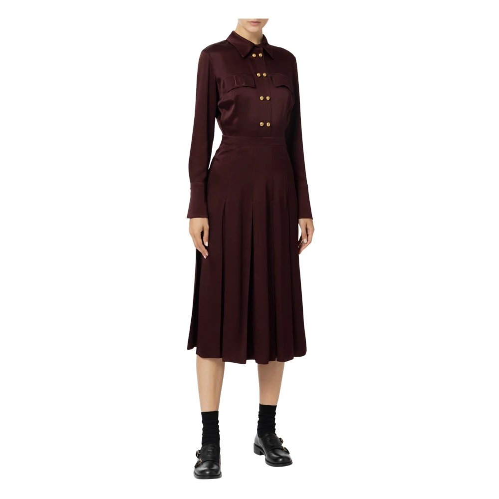 Elisabetta Franchi Midi Geplooide Overhemdjurk Red Dames