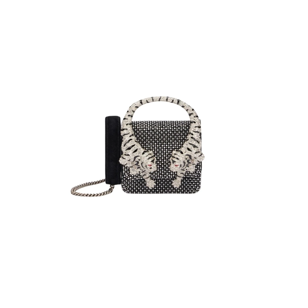 Roberto Cavalli Black Mini Bags, Female, One Size, Sequin Tiger Phone Case