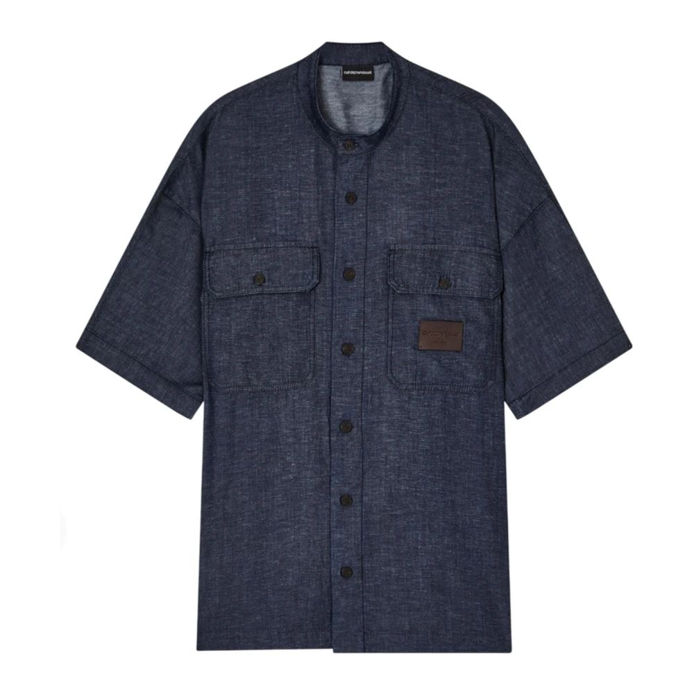 Emporio Armani Mannelijk Blauw Overhemden Heren, M, Denim, Comfort Fit Shirt