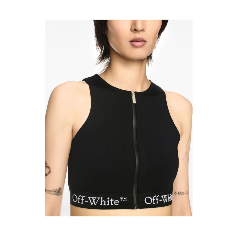 Off White Mouwloze Logo Onderband Rits Top Black Dames