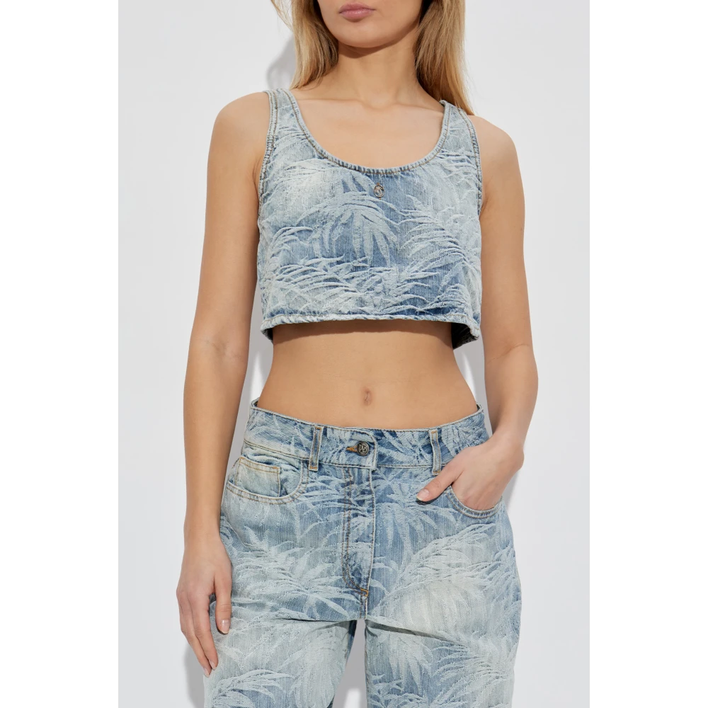 Palm Angels Korte denimtop Blue Dames