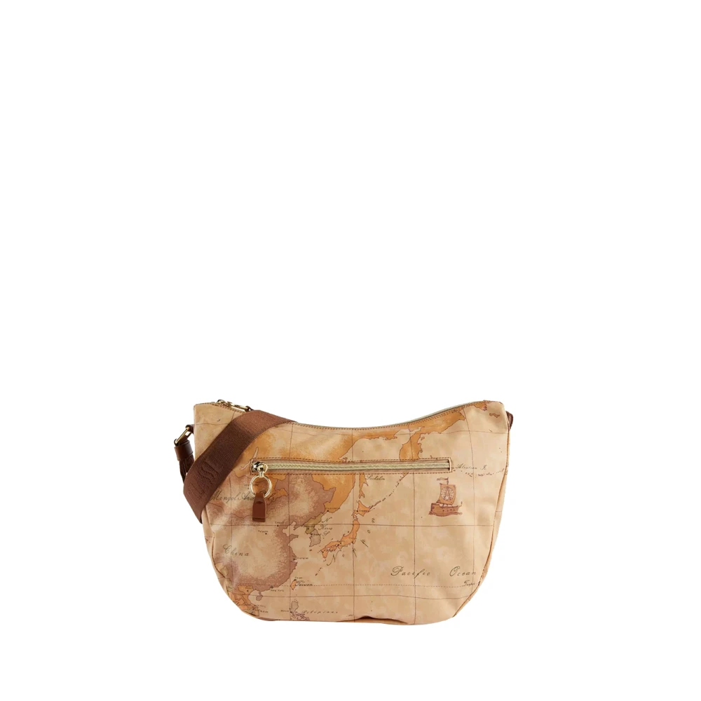 Alviero Martini 1a Classe Bruine leren schoudertas met geografisch motief Brown Dames