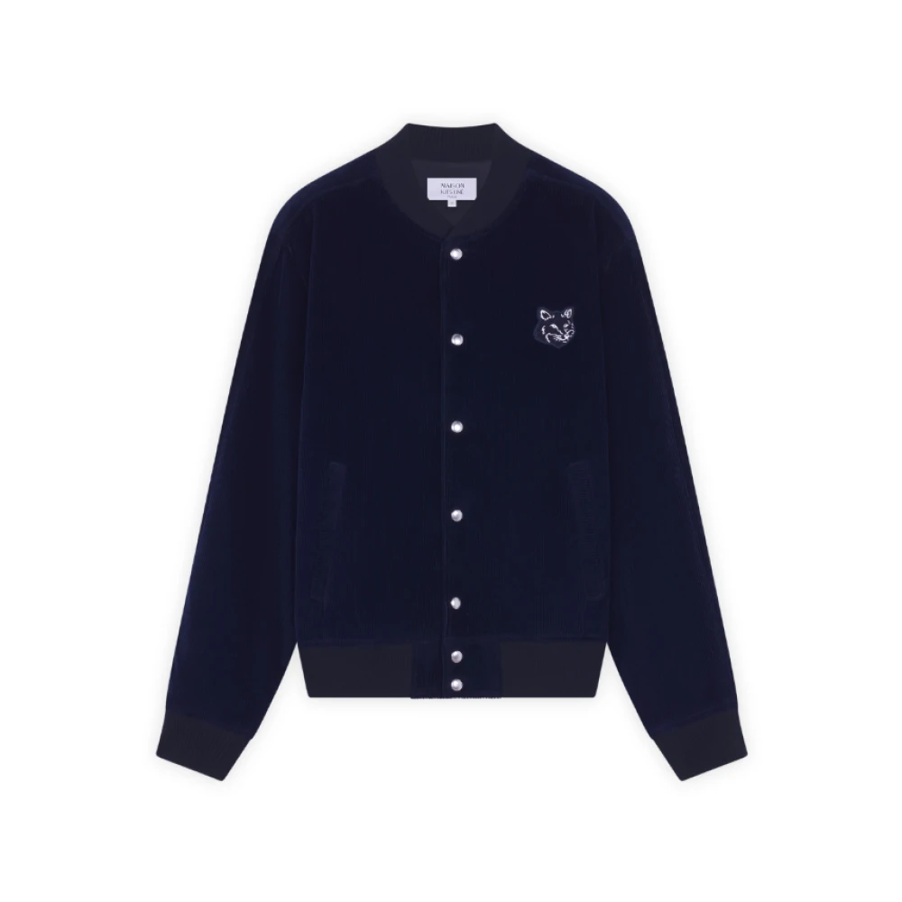 Maison Kitsuné Blauwe Geribbelde Jas met Logoknoop Blue Heren