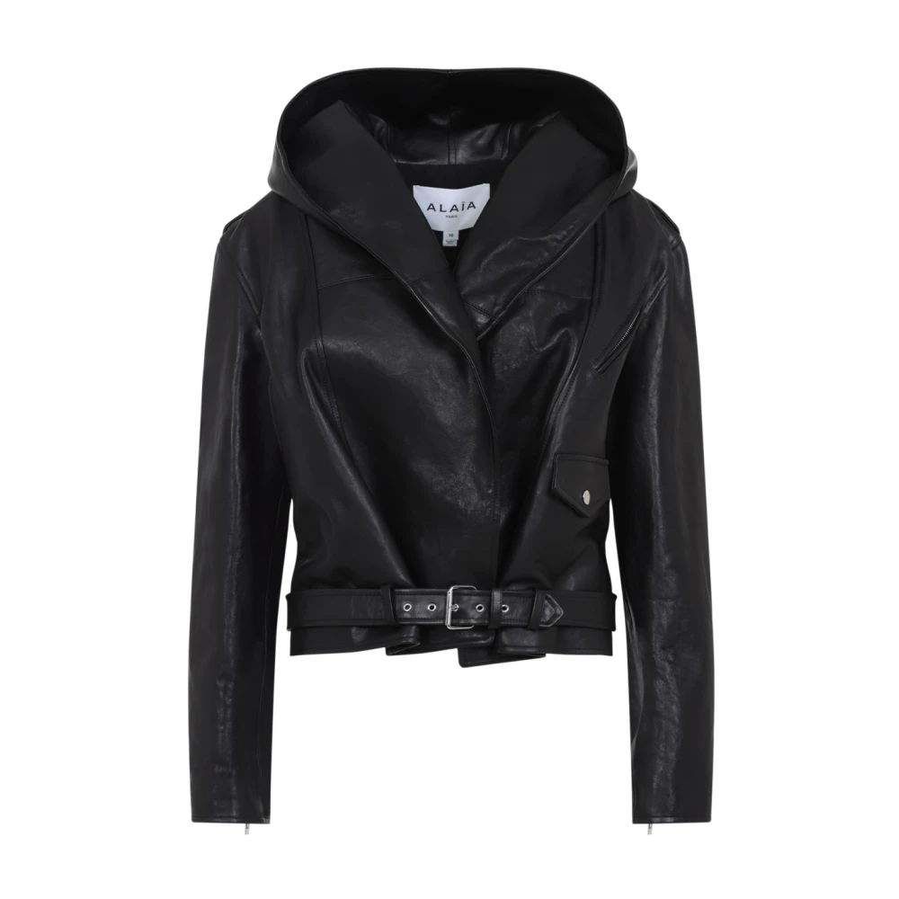 Alaïa Zwarte leren jas Elegante Stijl Black Dames