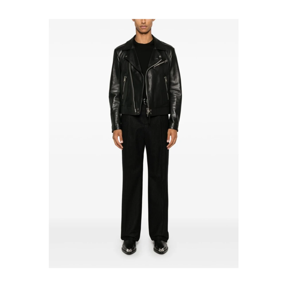 Saint Laurent Zwart T-shirt van woljersey met geborduurd logo Black Heren