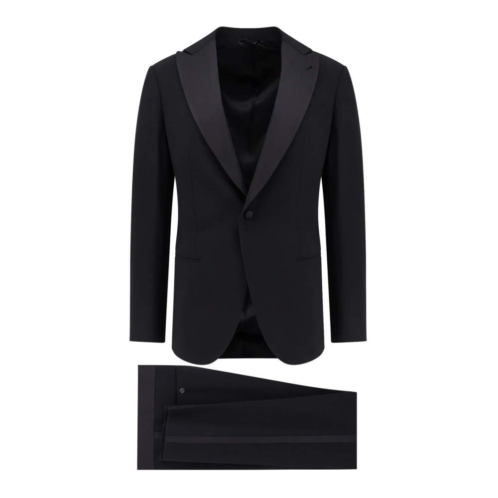 Giorgio Armani Mannelijk Zwart Kostuums Heren, M, Leer, Enkelrijig Getailleerd Pak