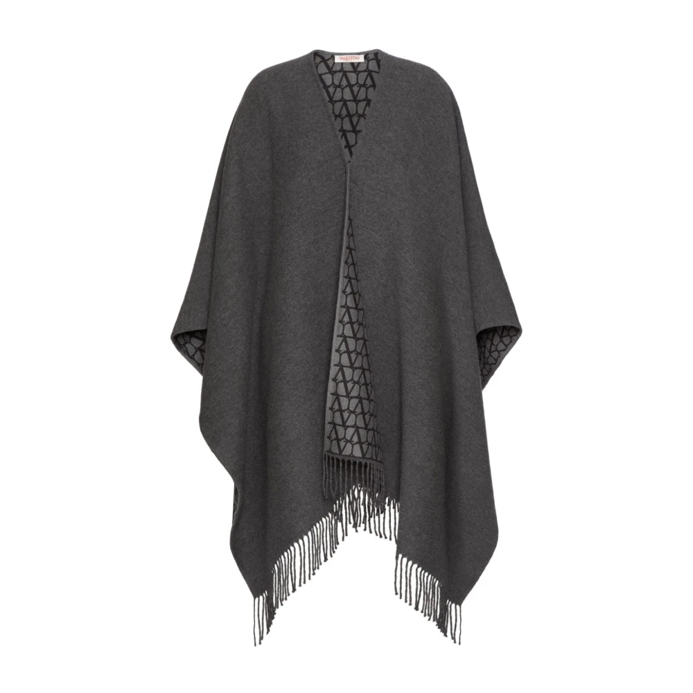 Valentino Grijze Iconograhe Wol Zijde Poncho Gray Dames