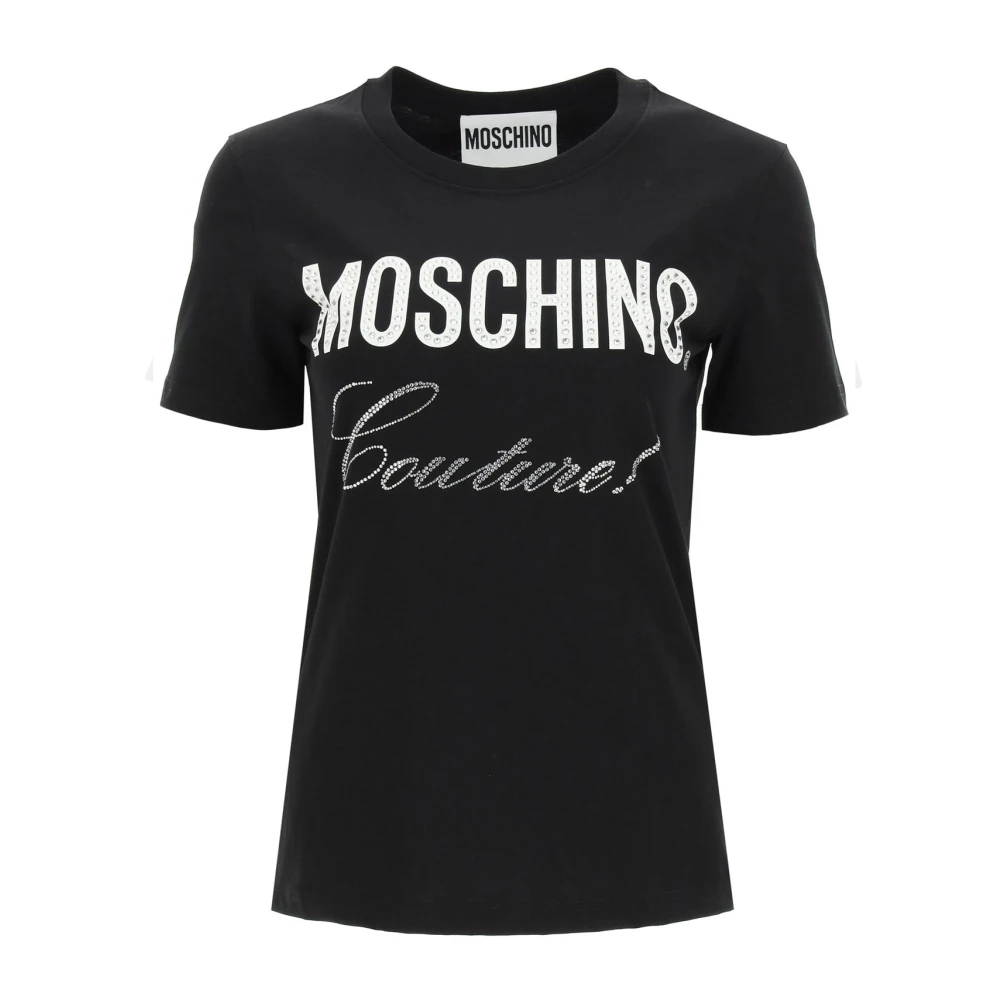 Moschino Zwarte T-shirt met kristallen versiering voor vrouwen Black Dames