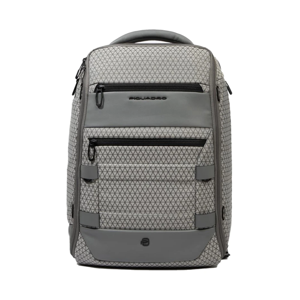 Piquadro Mannelijk Grijs Tassen Heren, One Size, Leer, Modulaire Commute Rugzak 15.6"