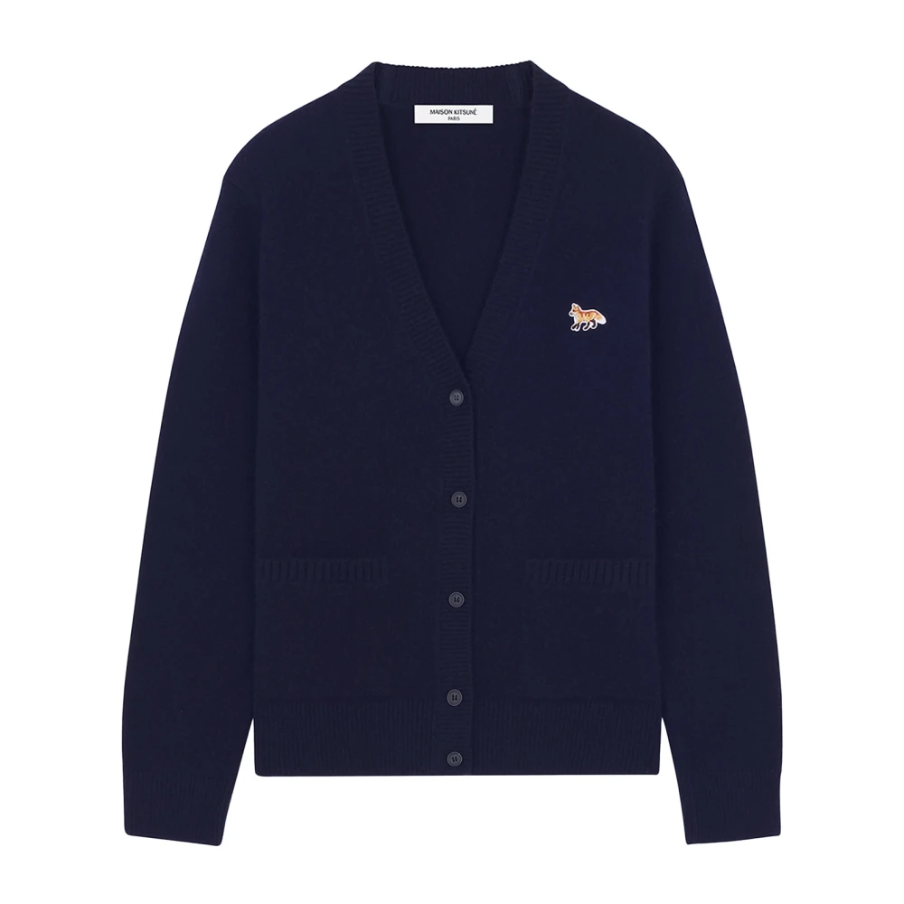 Maison Kitsuné Geborduurde Logo Wollen Vest Blue Dames