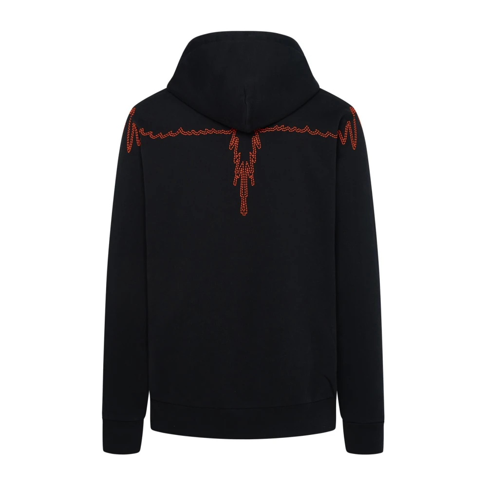 Marcelo Burlon Zwarte katoenen hoodie met vleugelborduursel Black Heren