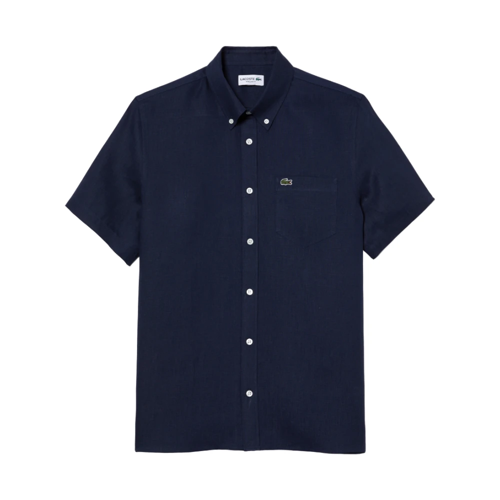 Lacoste Men's Blue Short-Sleeved Linen Shirt - Short Sleeve Shirts - 3XL - Shirts
