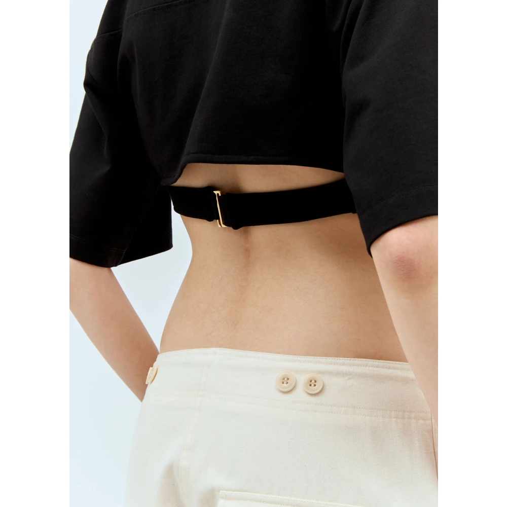 Jacquemus Bahia Court V-Hals T-Shirt Black Dames