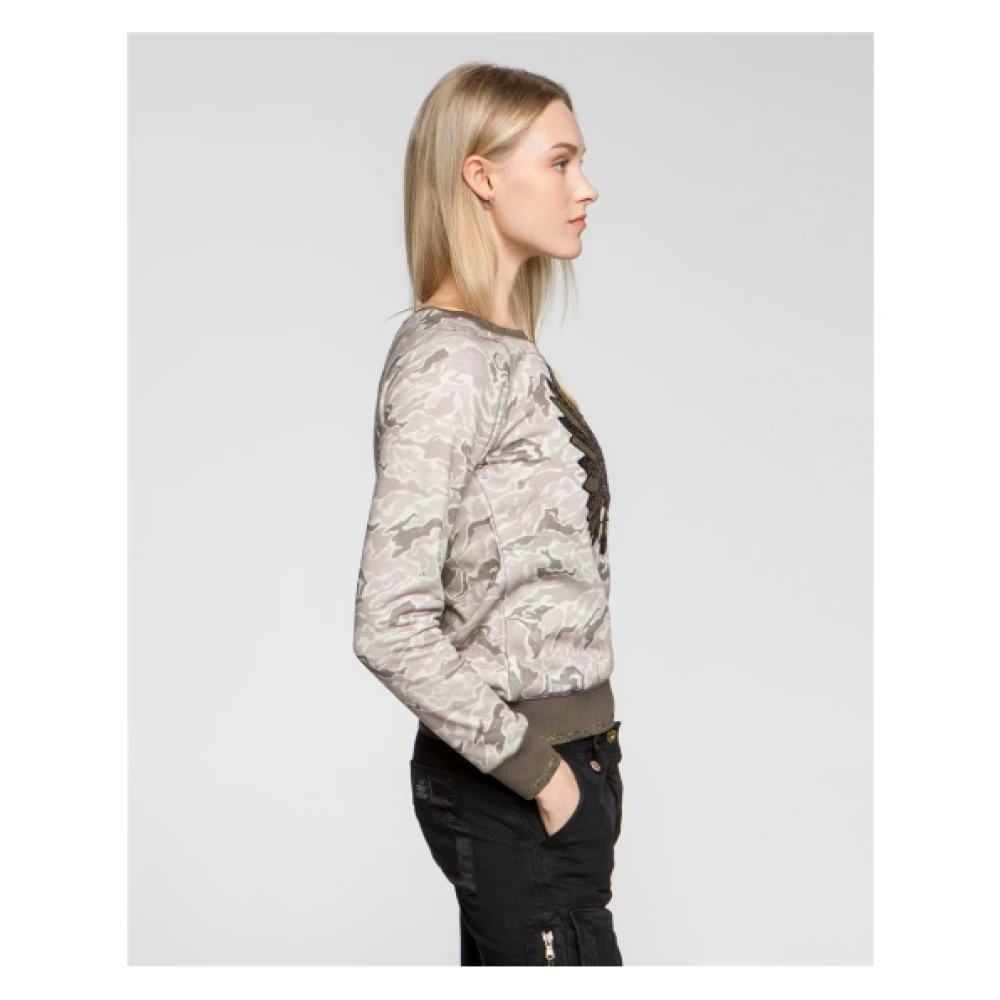 aeronautica militare Camouflage Print Sweatshirt met Geborduurd Pailletten Paneel Brown Dames