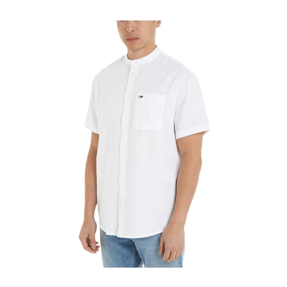 Tommy Jeans Korte Mouw Linnen Overhemd Lente Zomer Collectie White Heren
