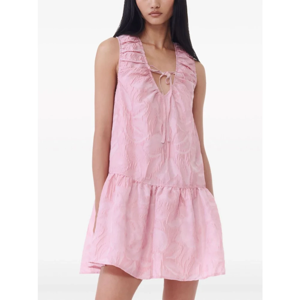 Ganni Roze V-hals Jurk met Striksluiting Pink Dames
