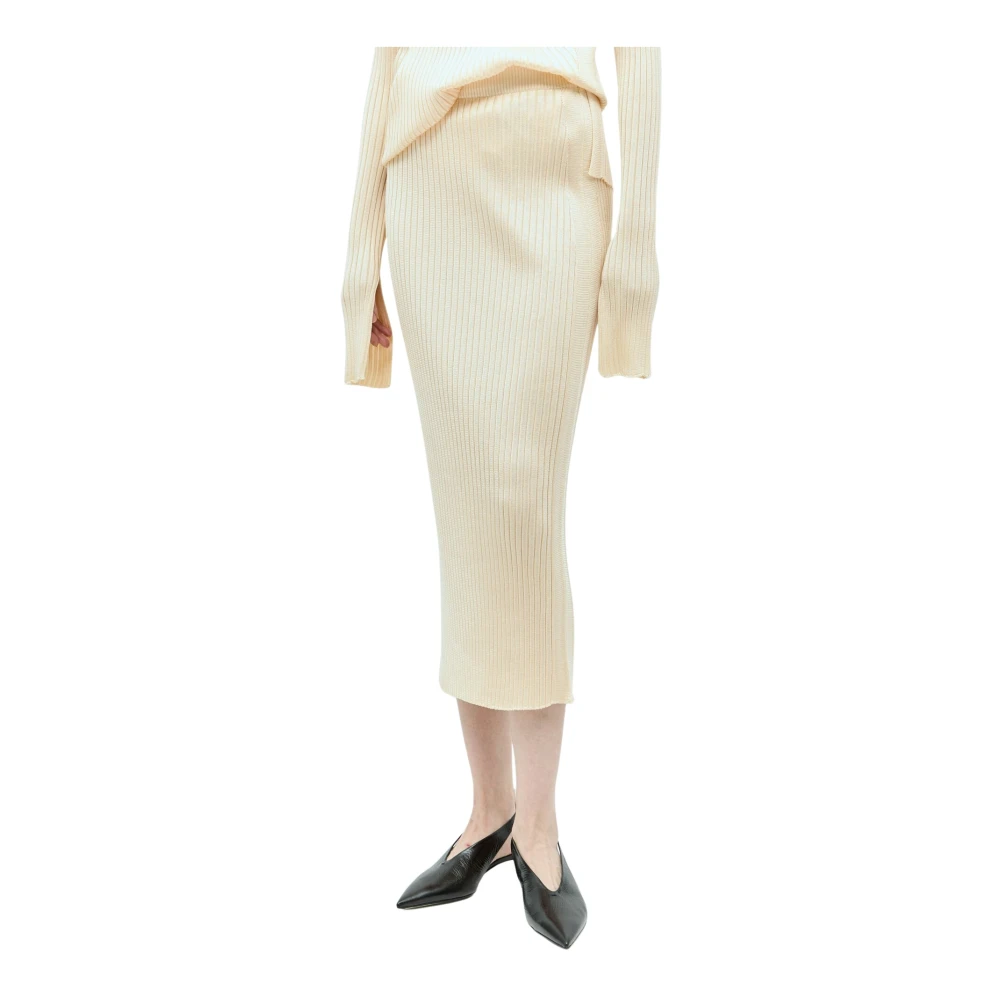 Jil Sander Beige Ribbstickad Midikjol