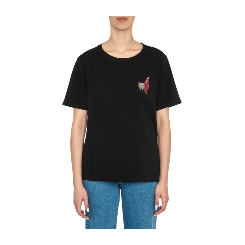Liu Jo Women's Black T-Shirts, S, Basic T-Shirt With Short Sleeves