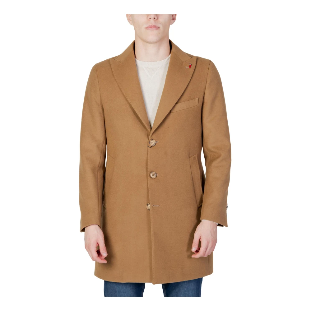 Mulish Beige V-Neck Button Coat met Reverskraag Beige Heren