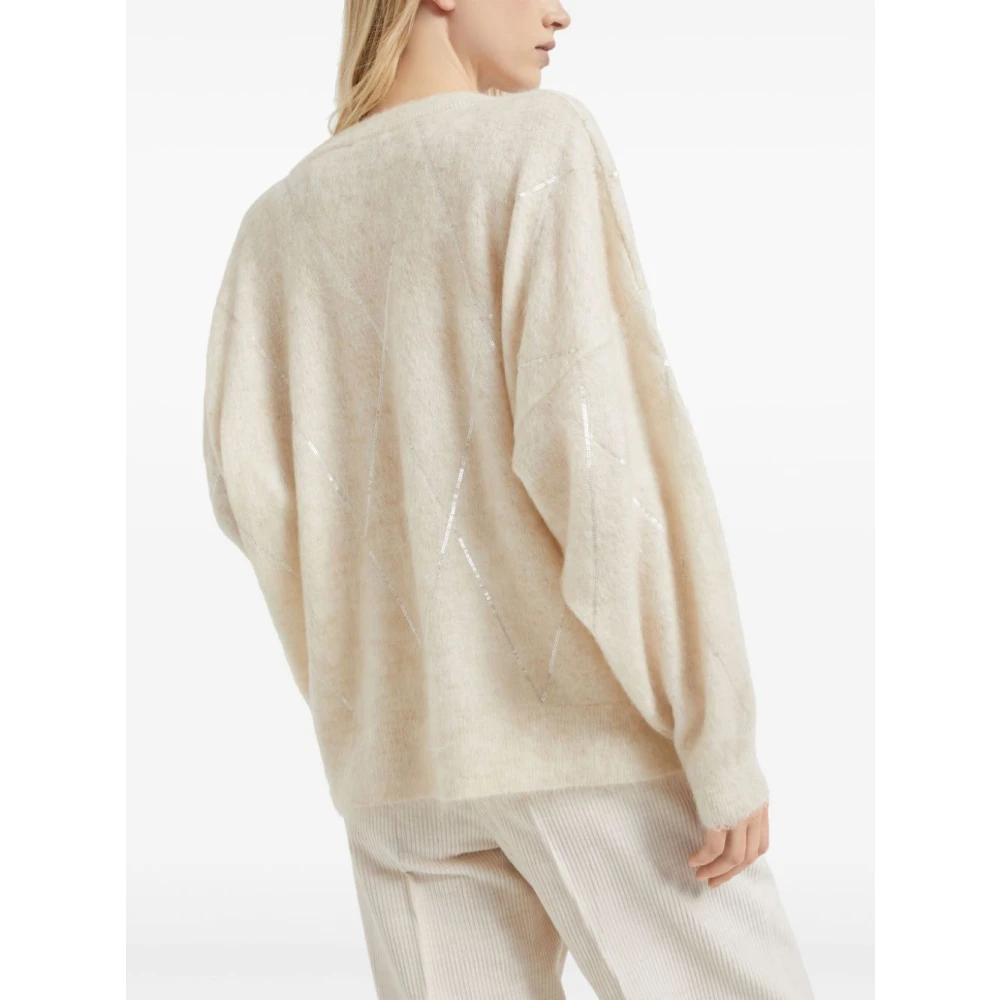 BRUNELLO CUCINELLI Diamantpatroon Paillet Sweater Beige Dames