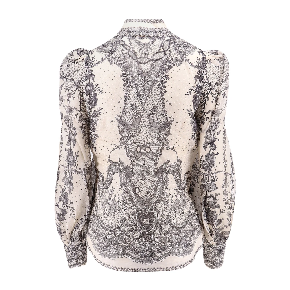Zimmermann Gedrukte Linnen Zijden Overhemd met Strik Beige Dames